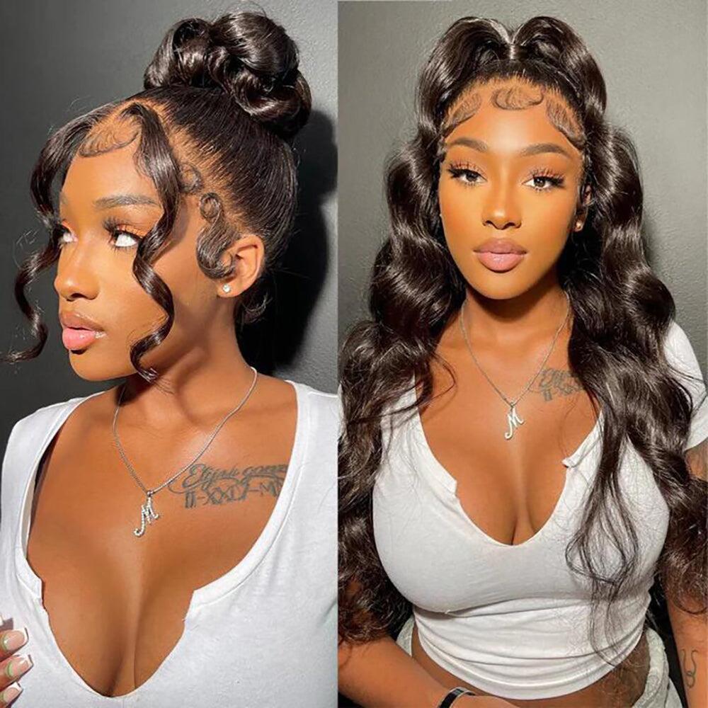 Megalook 360 Full Lace Glueless Body Wave Wigs Invisi Drawstring Natural Black Pre-cut Lace