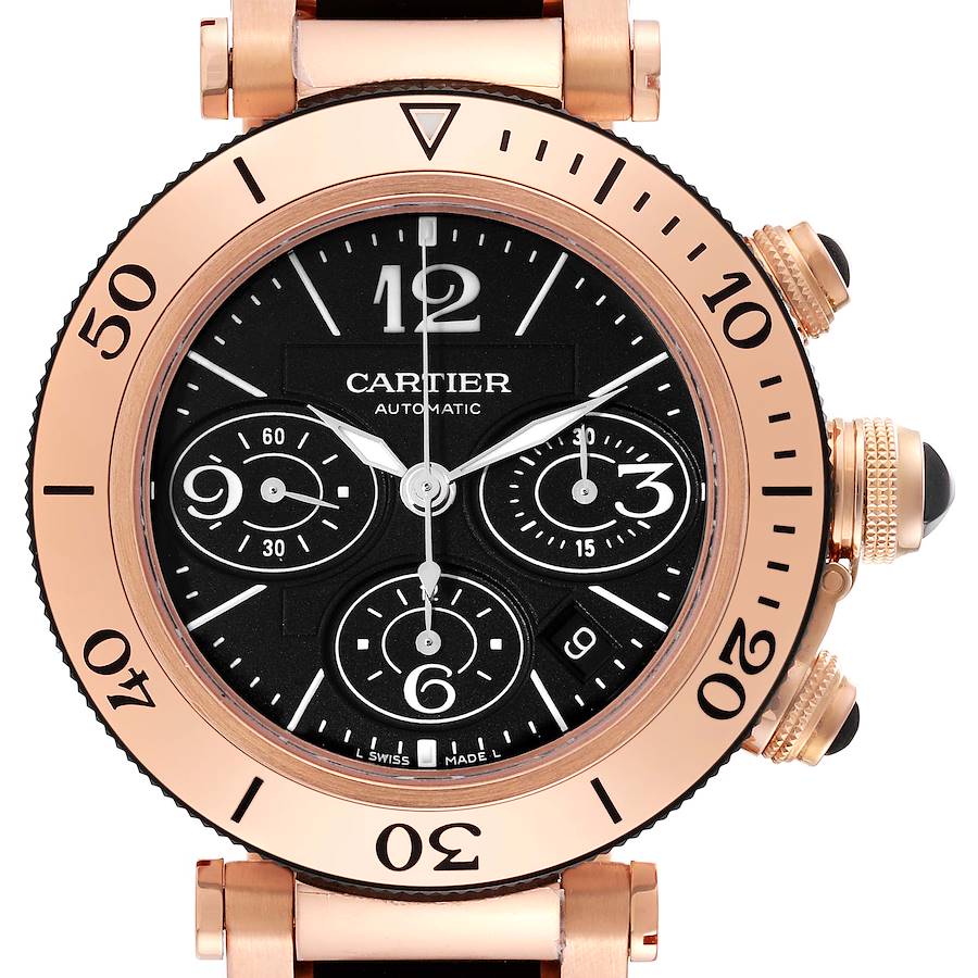 Cartier Pasha Seatimer Rose Gold Black Dial Mens Watch W301980M