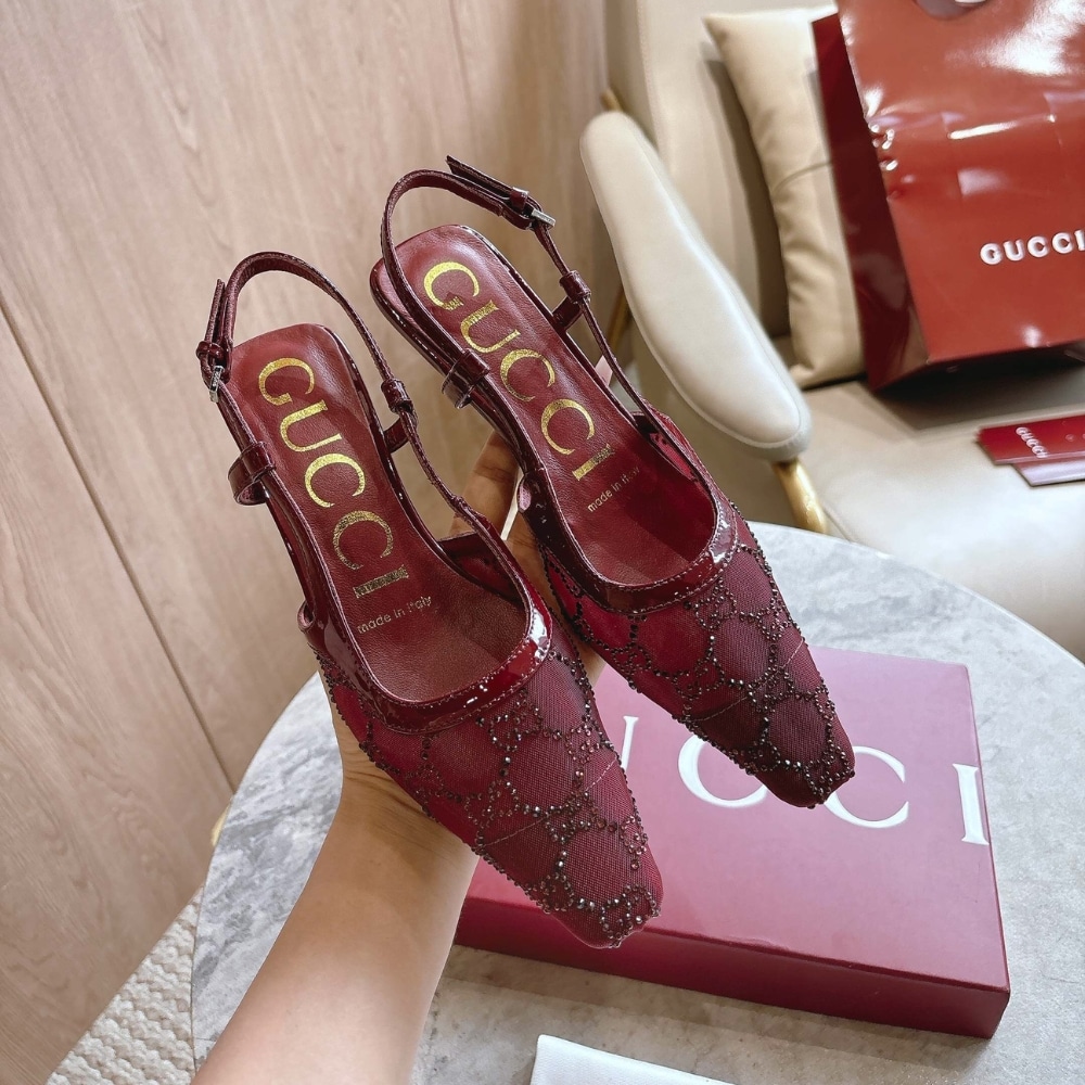 Gucci Women Gg Crystal Slingback Pump Red Mesh ‎‎674668 Faeq0 6255