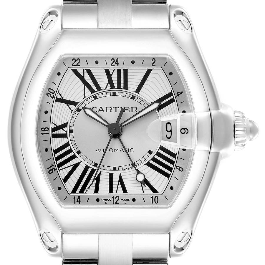 Cartier Roadster GMT Silver Dial Steel Mens Watch W62032X6