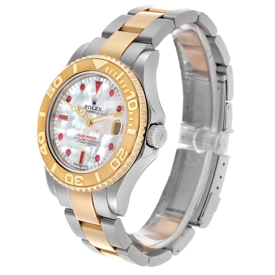 Rolex Yachtmaster 35 Midsize Steel Yellow Gold MOP Ruby Dial Watch 168623