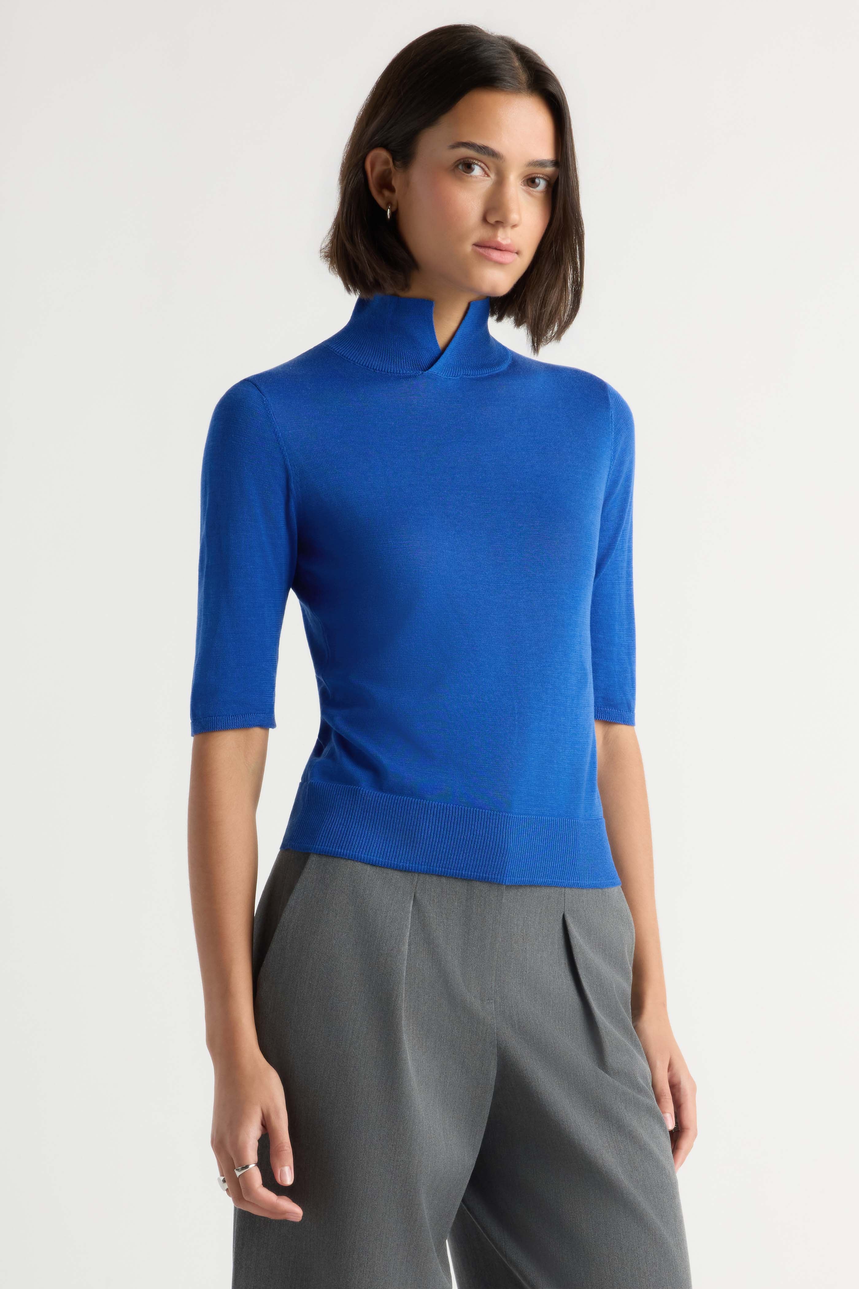 Gia Cotton-Silk Turtleneck Knit Top