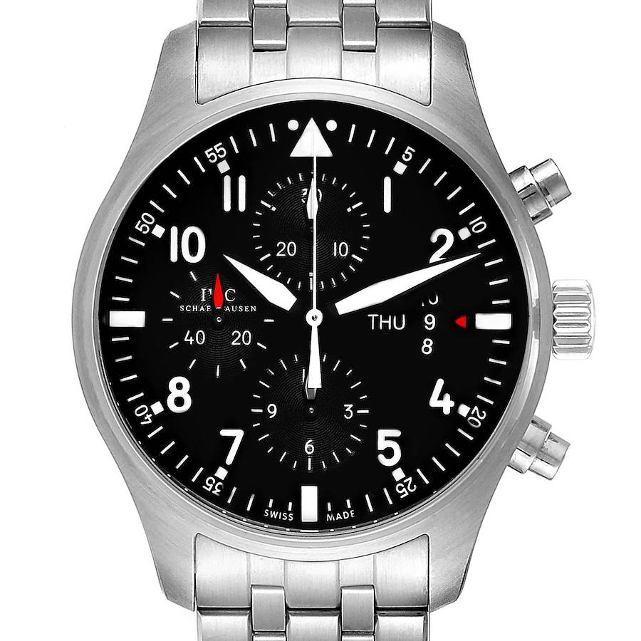 IWC Pilot Black Dial Chronograph Steel Mens Watch IW377704