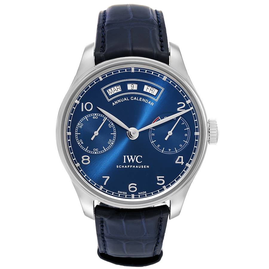 IWC Portugieser Annual Calendar Blue Dial Steel Mens Watch IW503502
