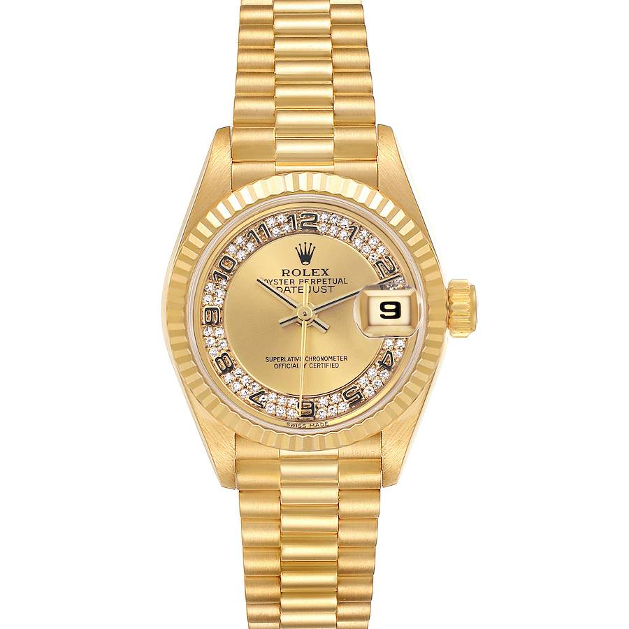 Rolex President Datejust Yellow Gold Myriad Diamond Ladies Watch 69178