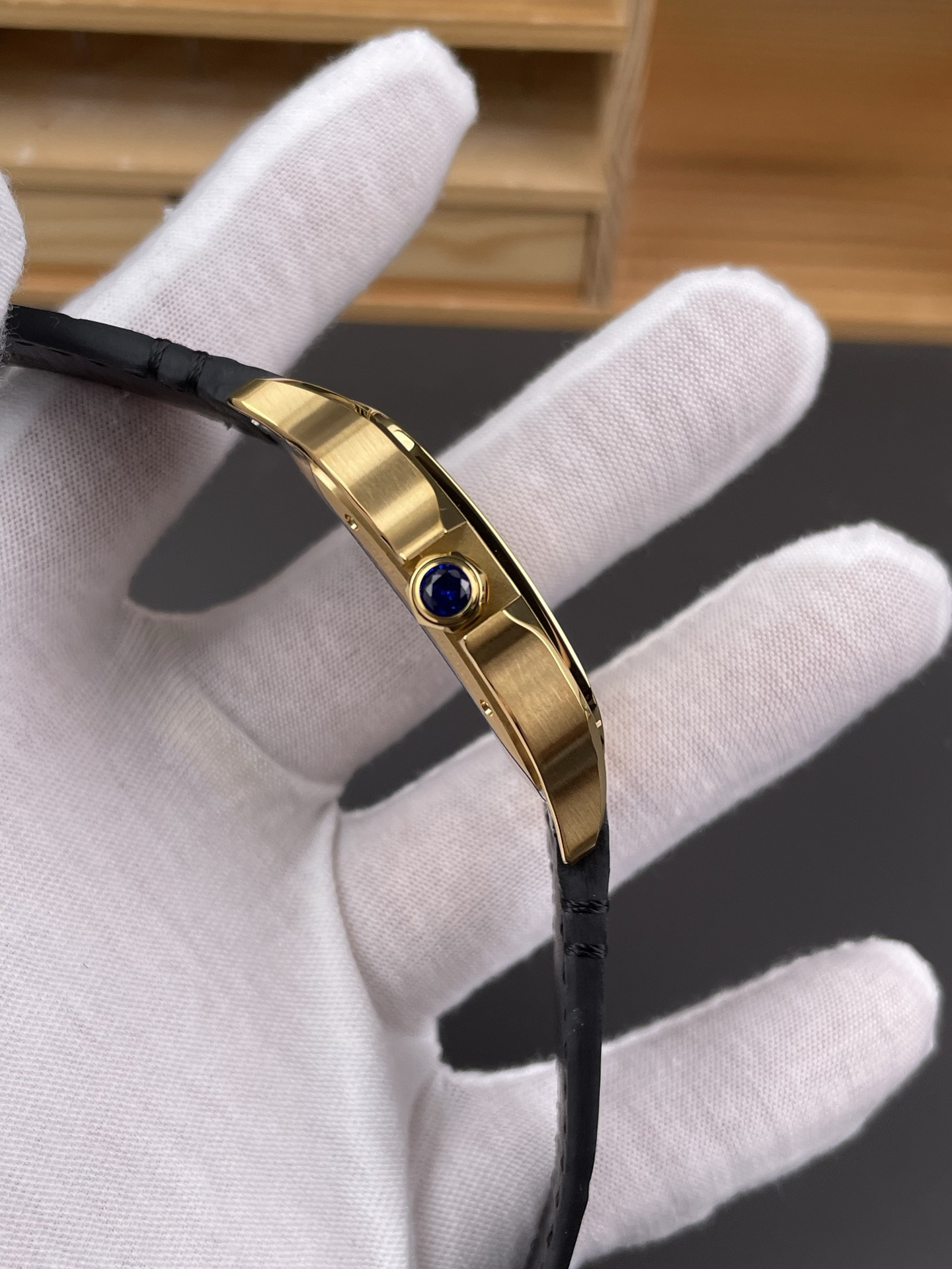 Santos Skeleton Series Leather Strap Gold Dial