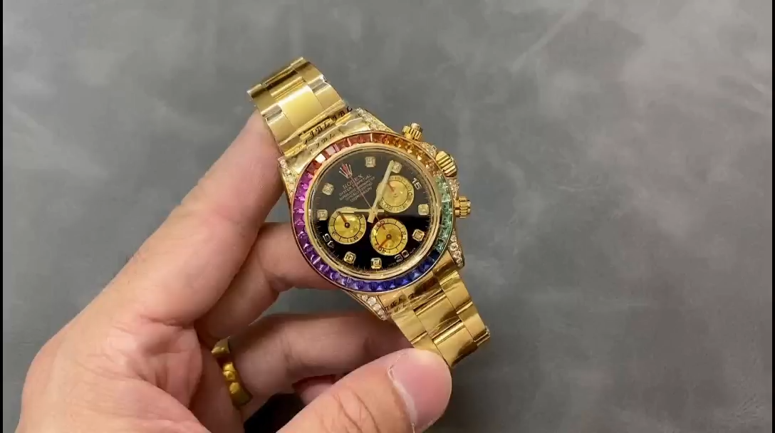 Rolex Daytona 116598 Yellow Gold Black Diamond Dial 40MM Mens Replica Watch