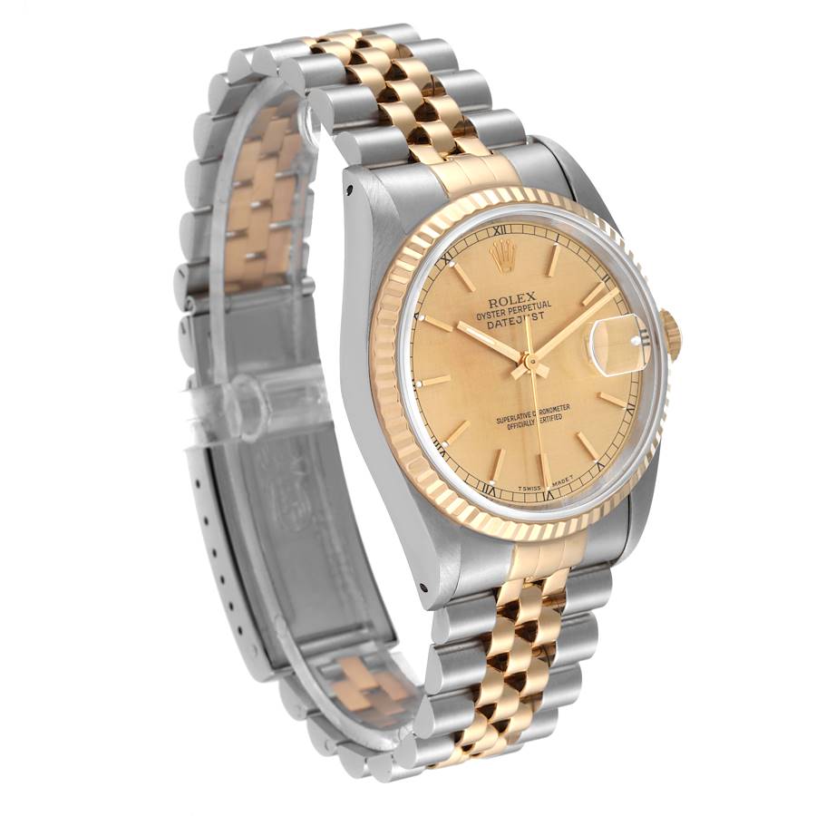 Rolex Datejust Steel Yellow Gold Champagne Linen Dial Mens Watch 16233