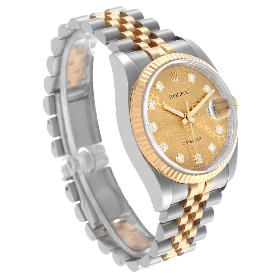 Rolex Datejust Steel Yellow Gold Diamond Dial Mens Watch 116233