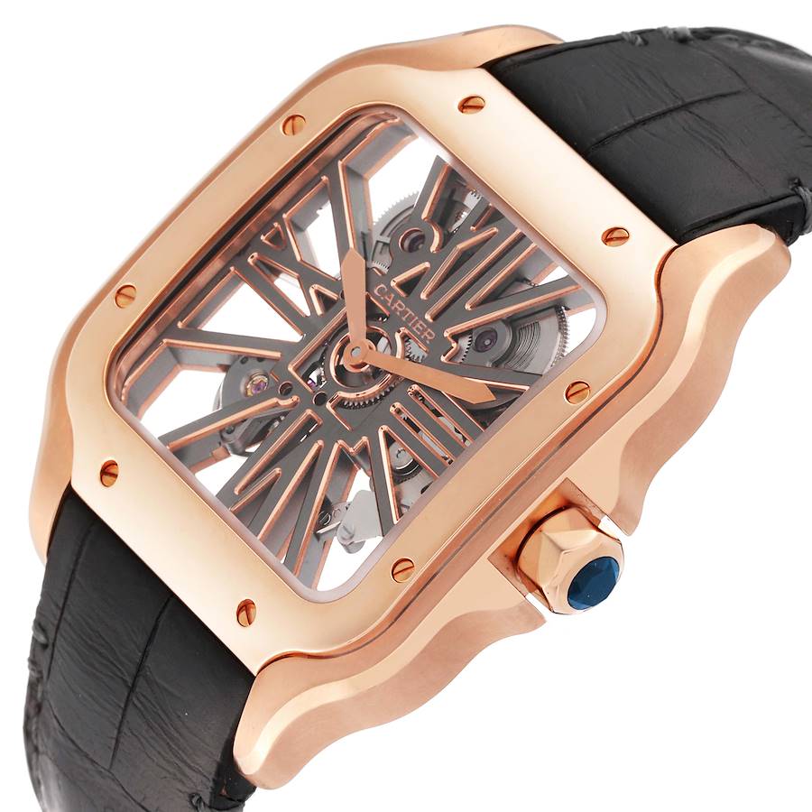 Cartier Santos 18k Rose Gold Skeleton Dial Mens Watch WHSA0010