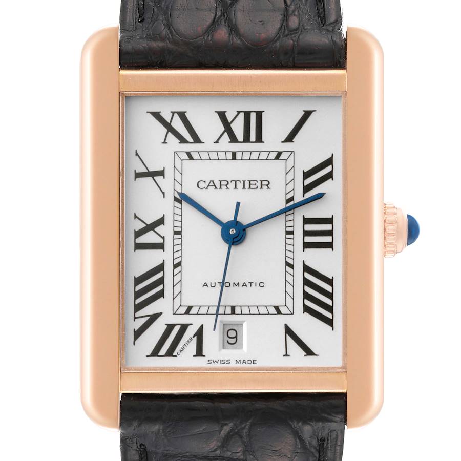 Cartier Tank Solo XL Rose Gold Silver Dial Mens Watch W5200026