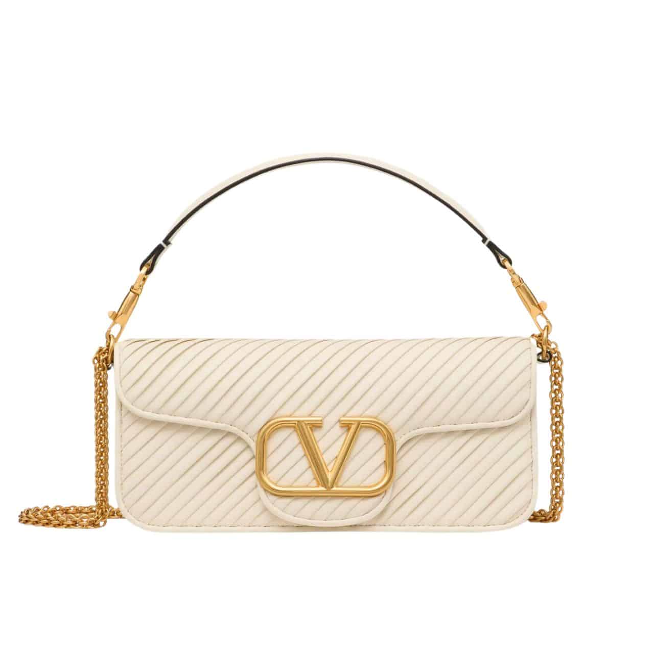 Valentino Garavani Locò Shoulder Bag In Pleated Nappa White 26Cm