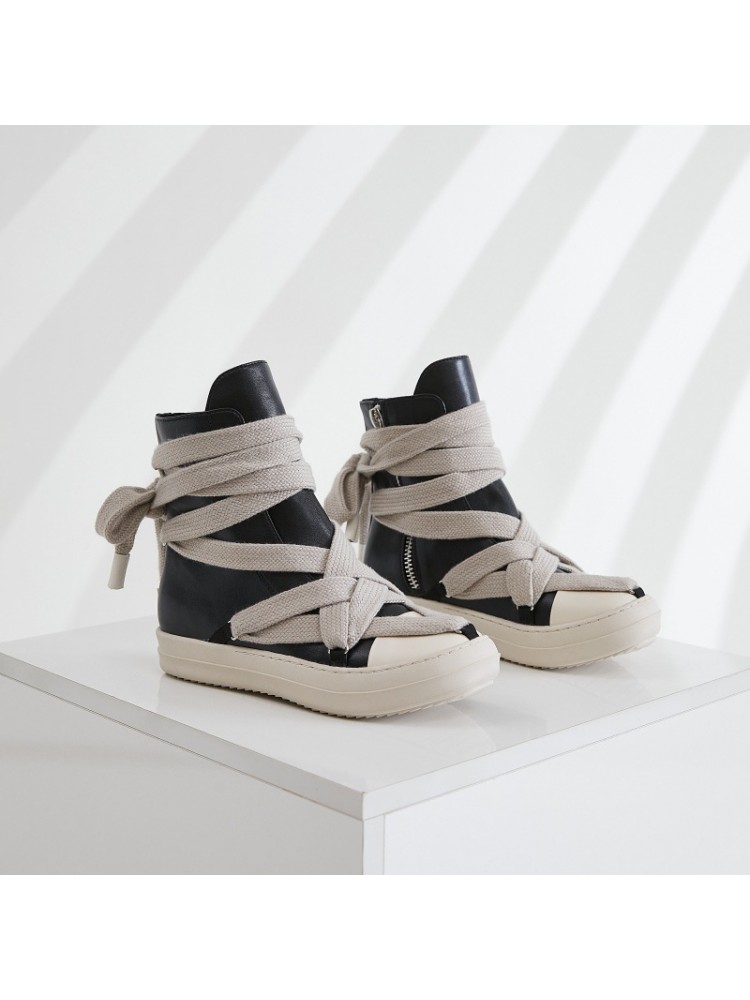 Star Lace-Up Zipper PU Flat Heel Sneaker