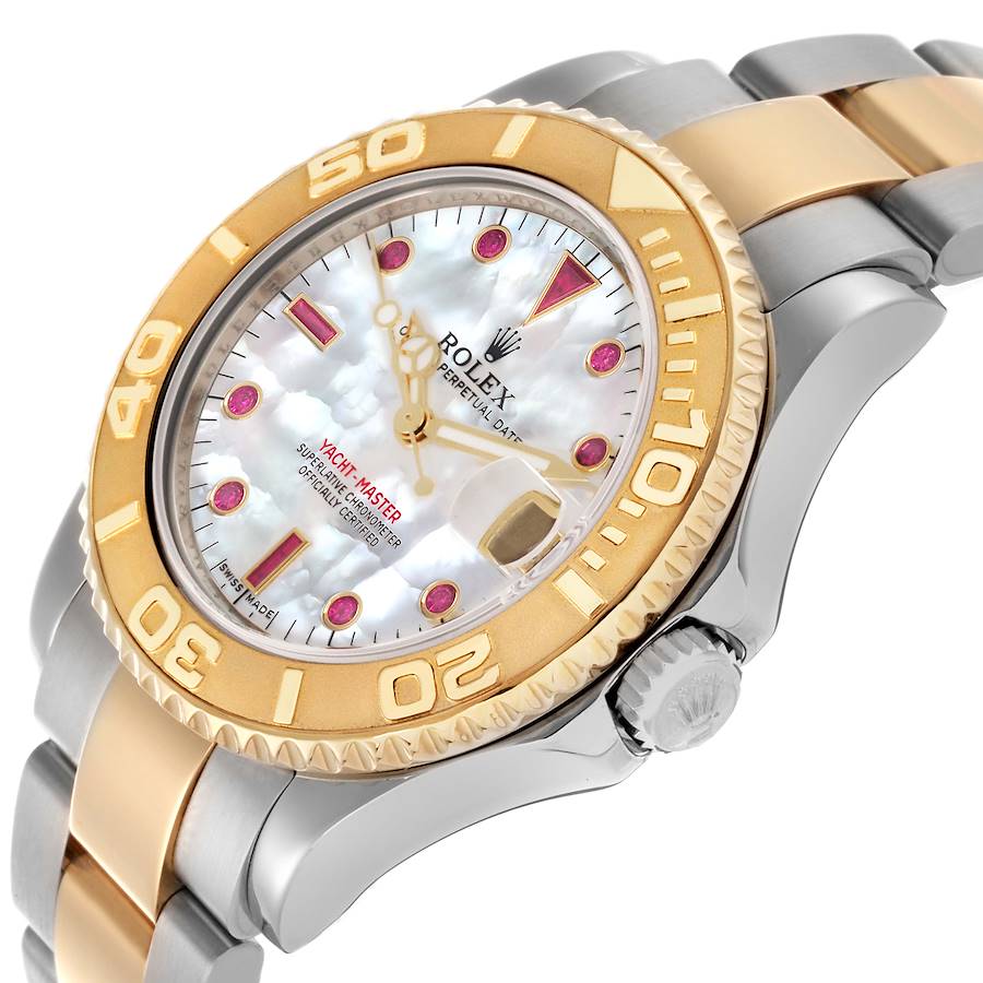 Rolex Yachtmaster 35 Midsize Steel Yellow Gold MOP Ruby Dial Watch 168623