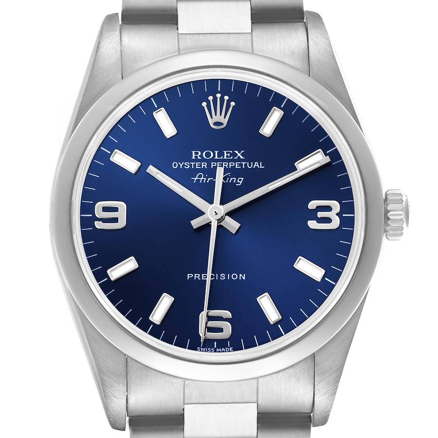 Rolex Air King 34mm Blue Dial Smooth Bezel Steel Mens Watch 14000