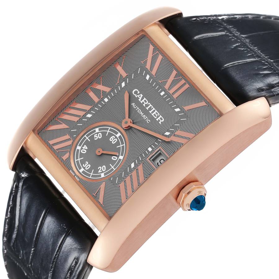 Cartier Tank MC Rose Gold Grey Dial Black Strap Mens Watch WGTA0014