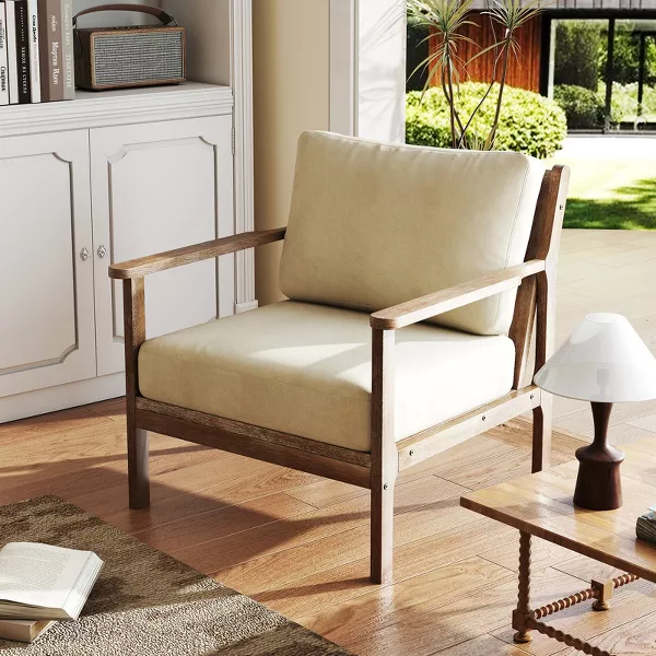 Modern Upholstered Lounge Chair with Solid Wood Frame