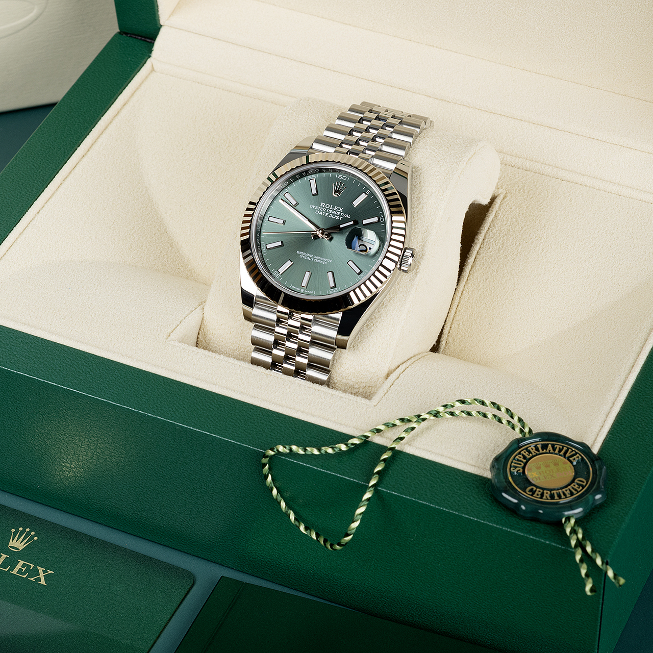 Rolex Datejust 41 Mint Green Dial Steel & White Gold m126334-0028
