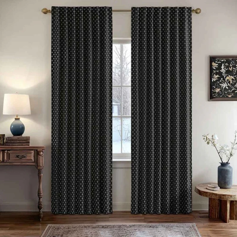 Custom Textured Geometric Linen Curtains (2 Panels)