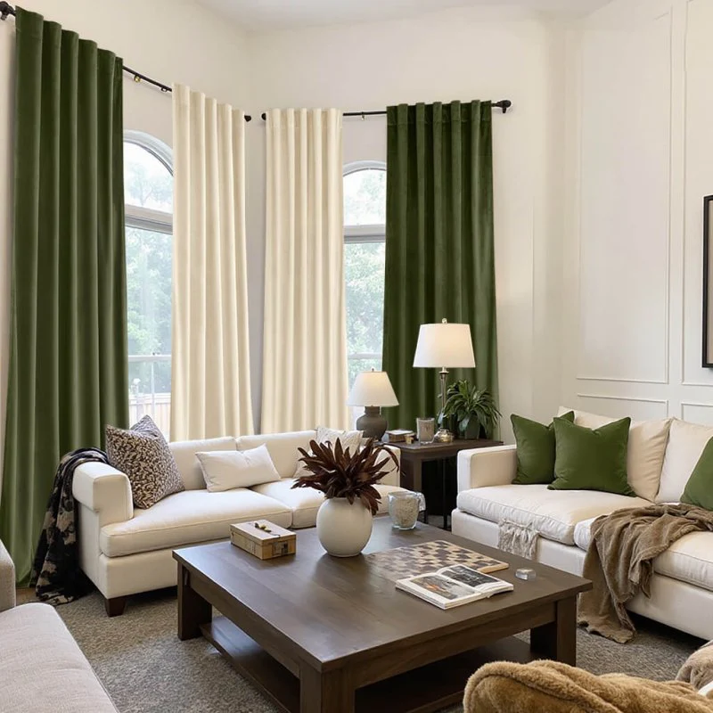 Custom Velvet Curtains Luxury Blackout Curtains  (2 Panels) - Olive Green