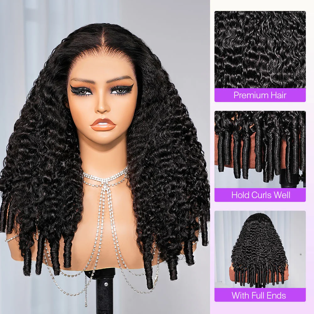 Megalook 13x6 Three-Go™ Glueless Wig Burmese Curly With Drawstring With Finger Coil Ends Hold Curls Well