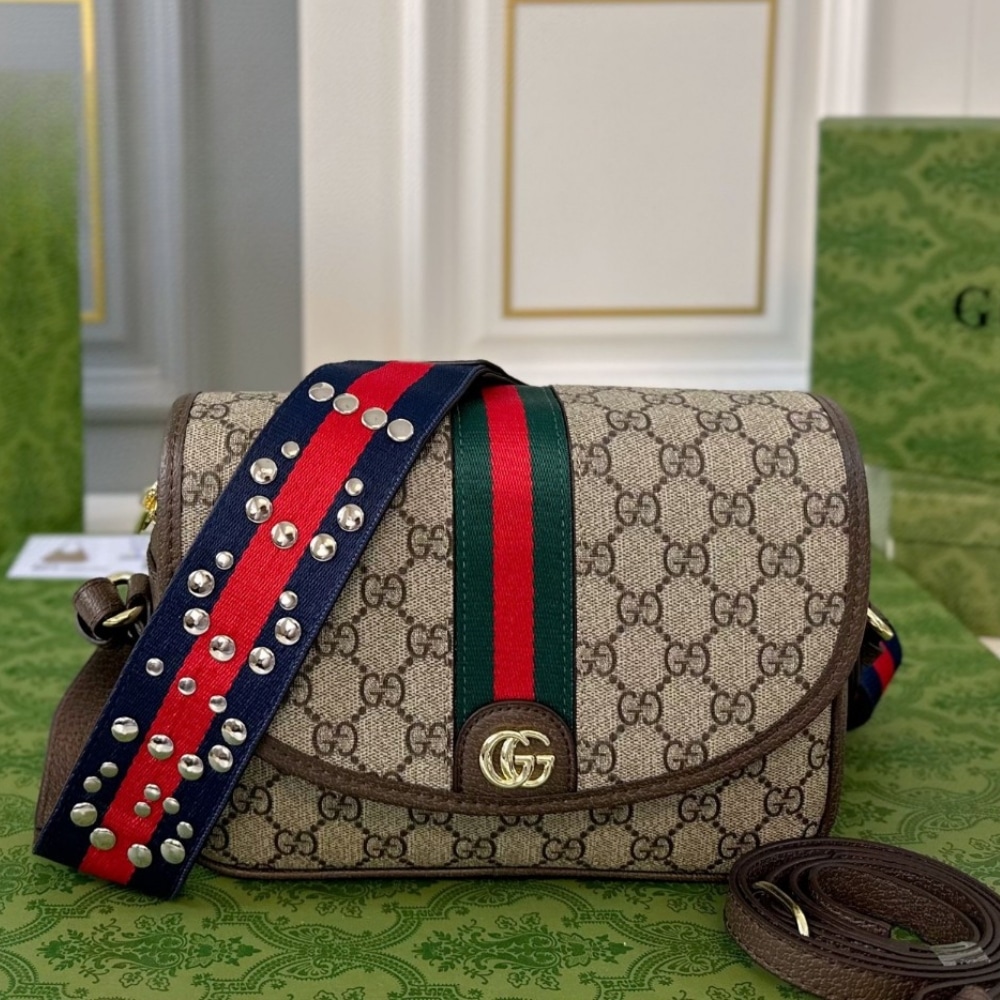 Gucci Ophidia Small Shoulder Bag Beige And Dark Brown GG Supreme 23Cm ‎722117 FAAX3 9789