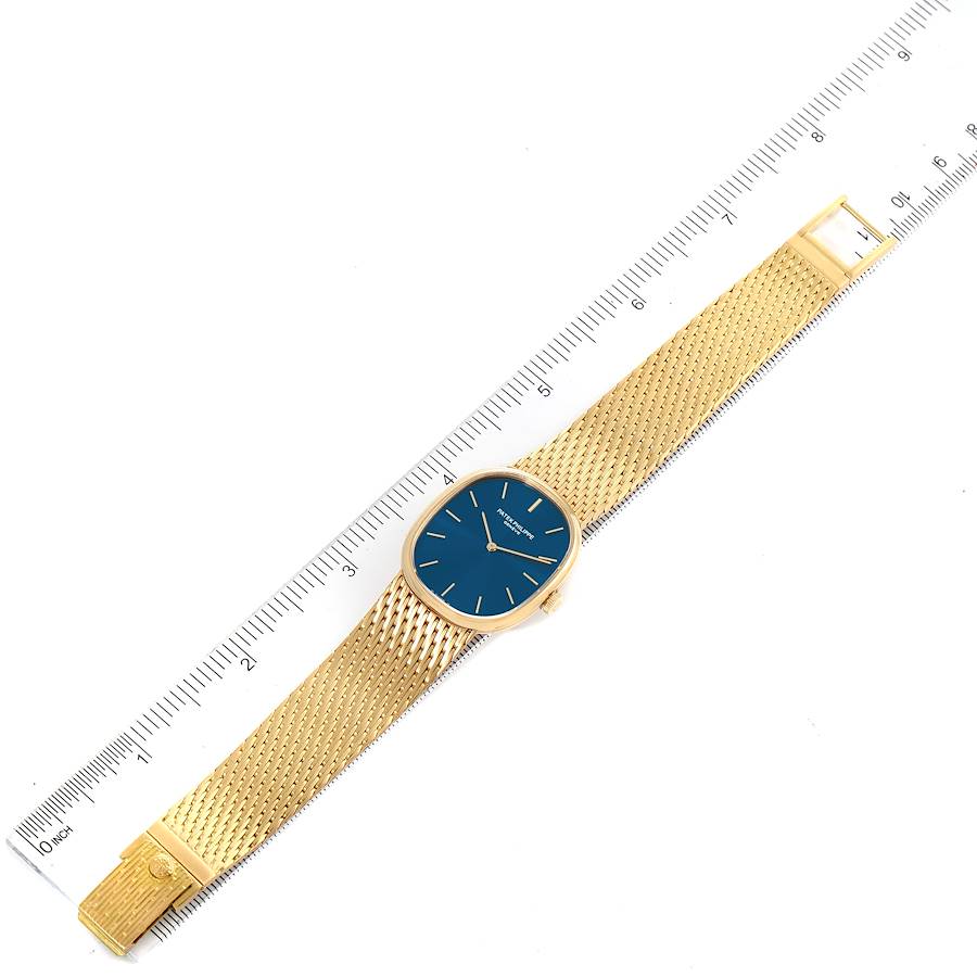 Patek Philippe Golden Ellipse 18k Yellow Gold Blue Dial Watch 3748