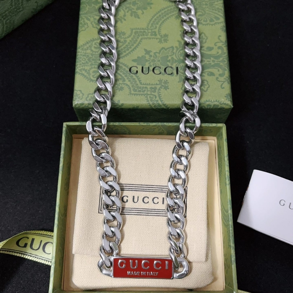 Gucci Trademark Enamel Chain Necklace In 925 Sterling Silver 814978 J8410 8166