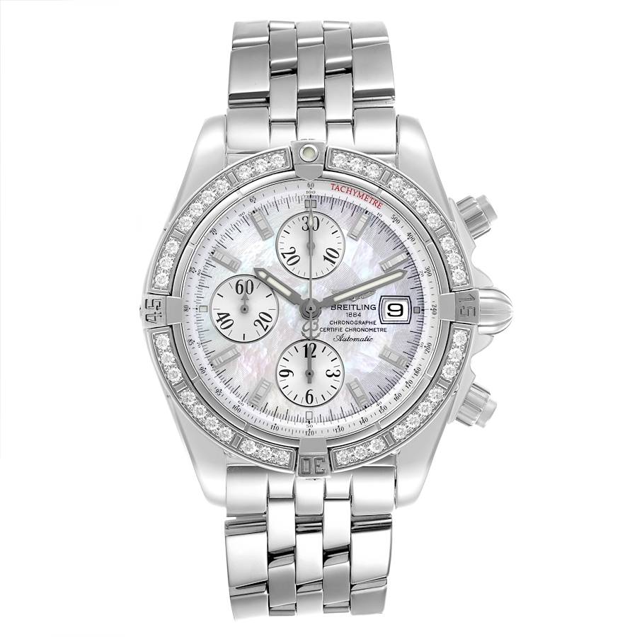 Breitling Chronomat Evolution MOP Dial Diamond Steel Mens Watch A13356