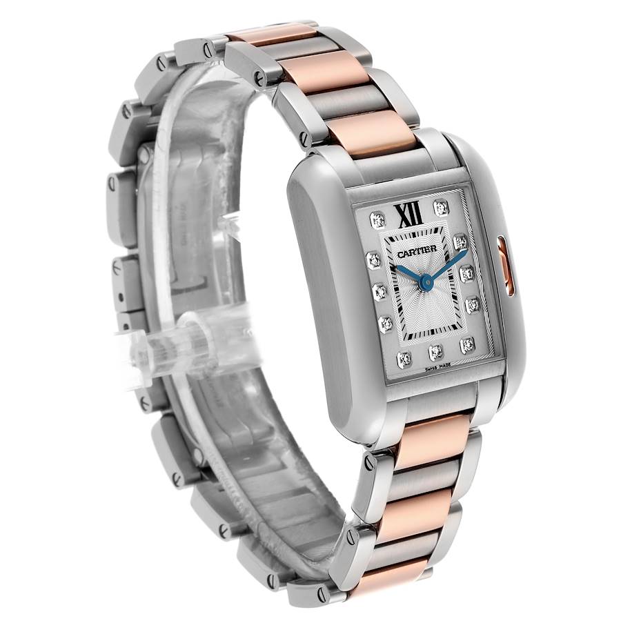 Cartier Tank Anglaise Small Steel Rose Gold Diamond Dial Watch WT100024 Papers