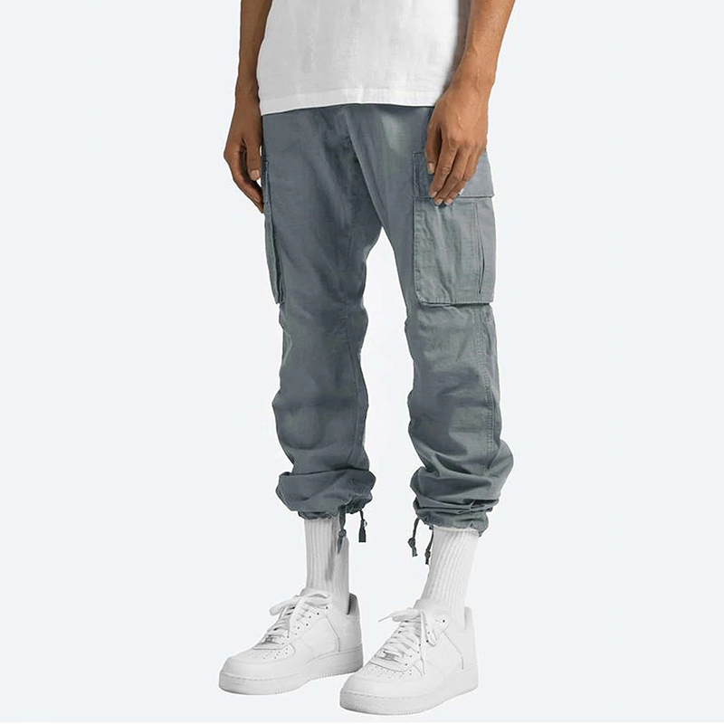 Fashion Solid Drawstring Multi-pocket Straight Leg Cargo Pants