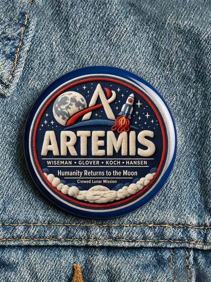 Unisex Artemis II Print Button