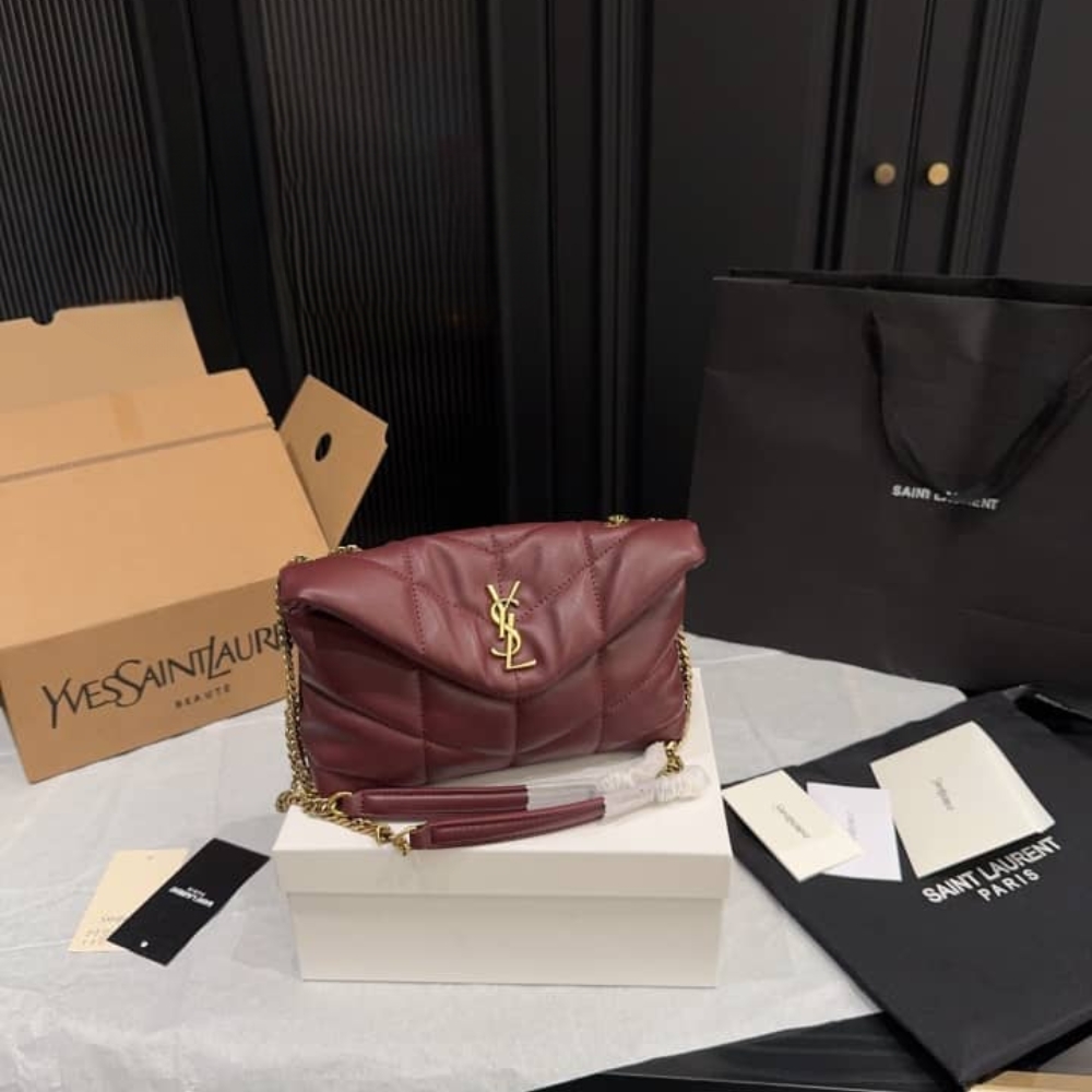 Saint Laurent Toy Puffer In Shiny Leather Burgundy 22Cm 759337Aaffa6593