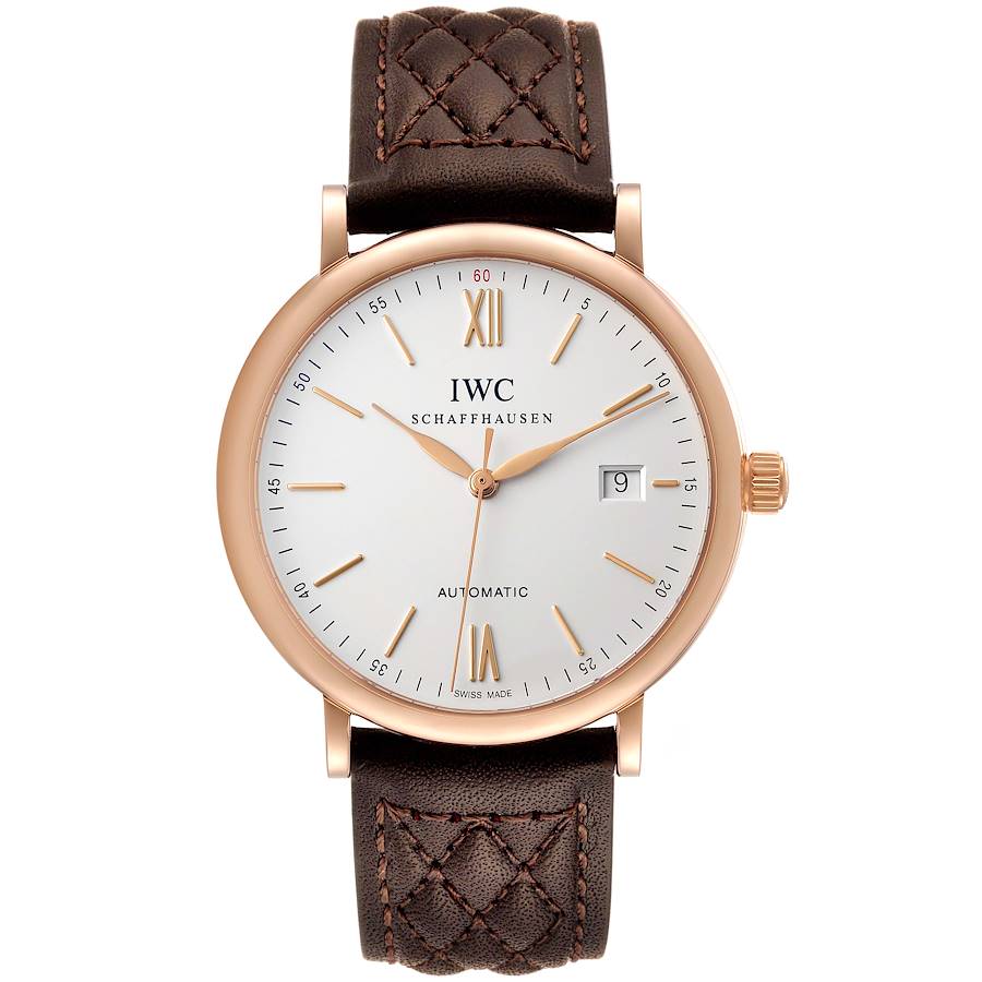 IWC Portofino 18k Rose Gold Automatic 40 mm Silver Dial Brown Strap Mens Watch IW356504