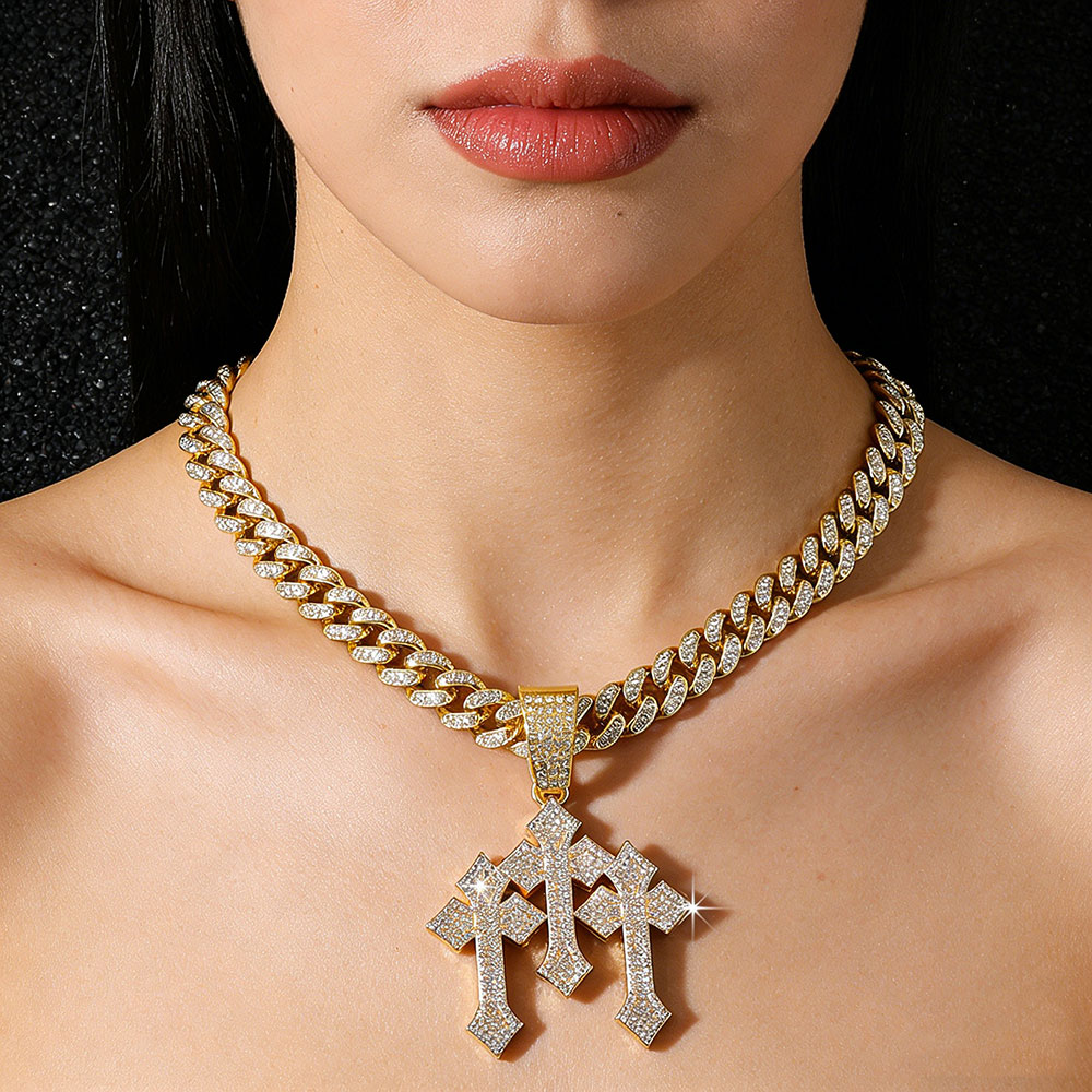 Triple Cross Iced Out Pendant: Divine Protection, Abundance & Spiritual Strength