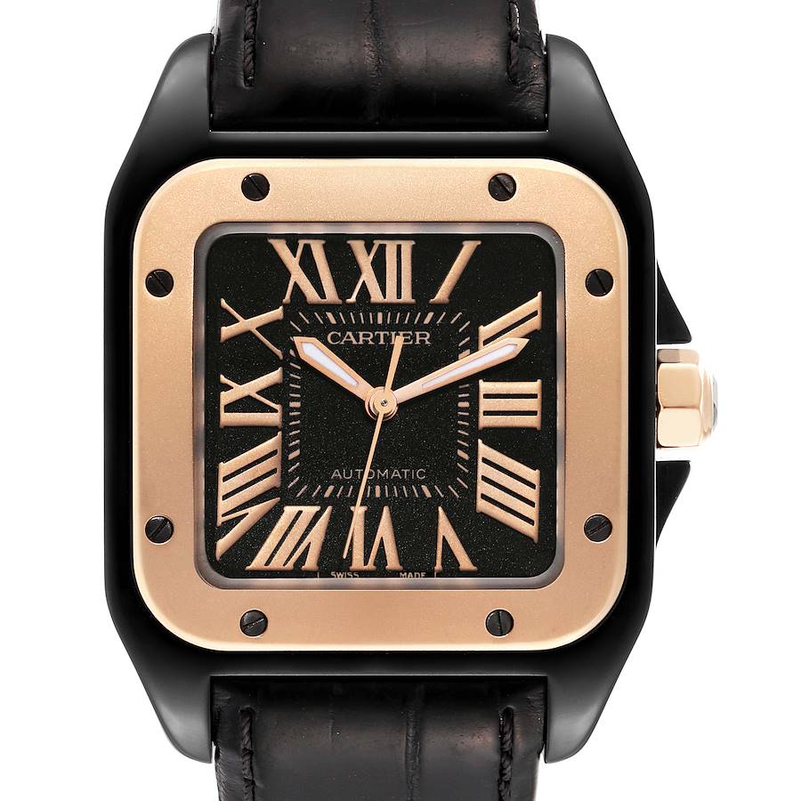 Cartier Santos 100 PVD Steel Rose Gold Midsize Mens Watch W2020009