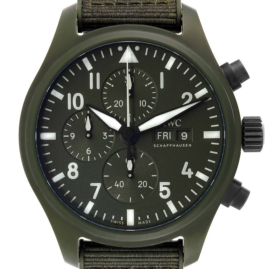 IWC Pilot Top Gun Chronograph Green Ceramic Dial Mens Watch "Woodland" IW389106