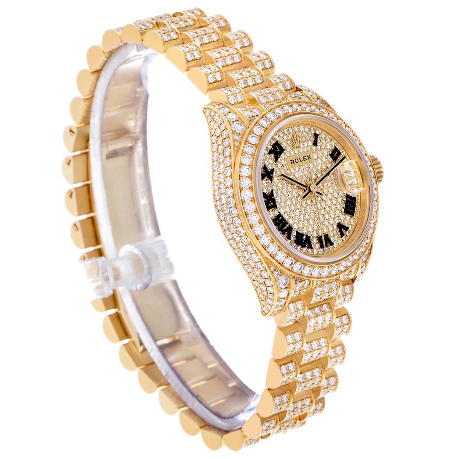 Rolex President Yellow Gold Pave Diamond Ladies Watch 279458