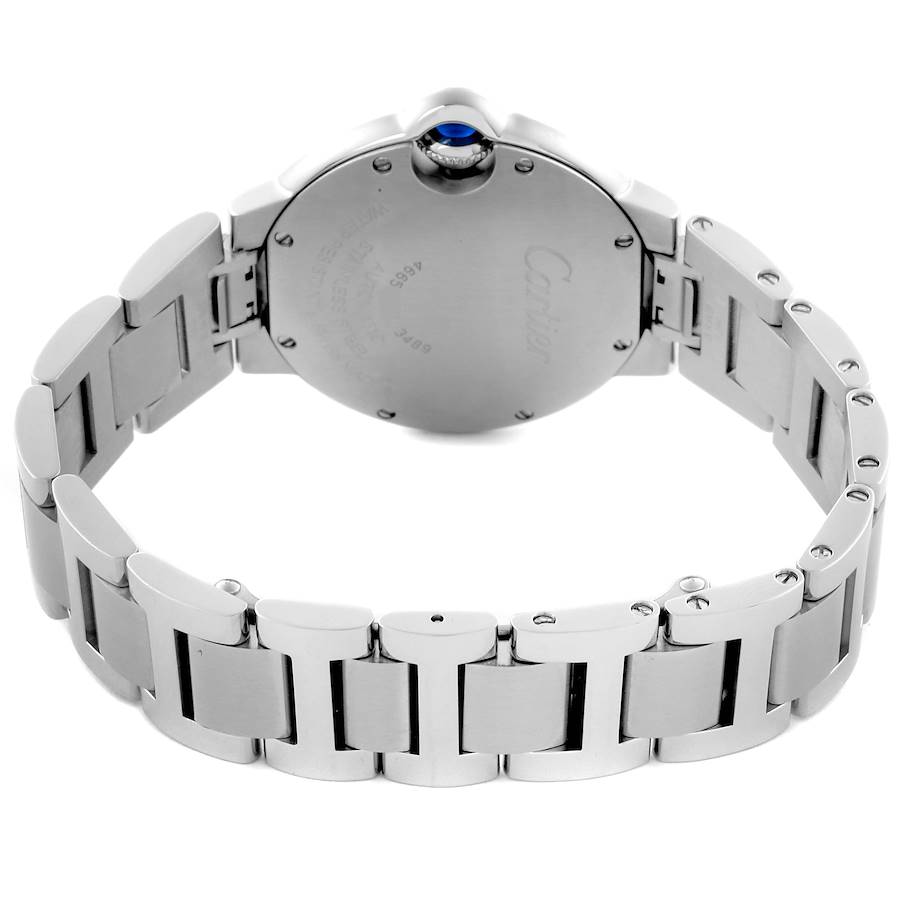 Cartier Ballon Bleu 33mm Blue Silver Diamond Dial Steel Watch W4BB0028
