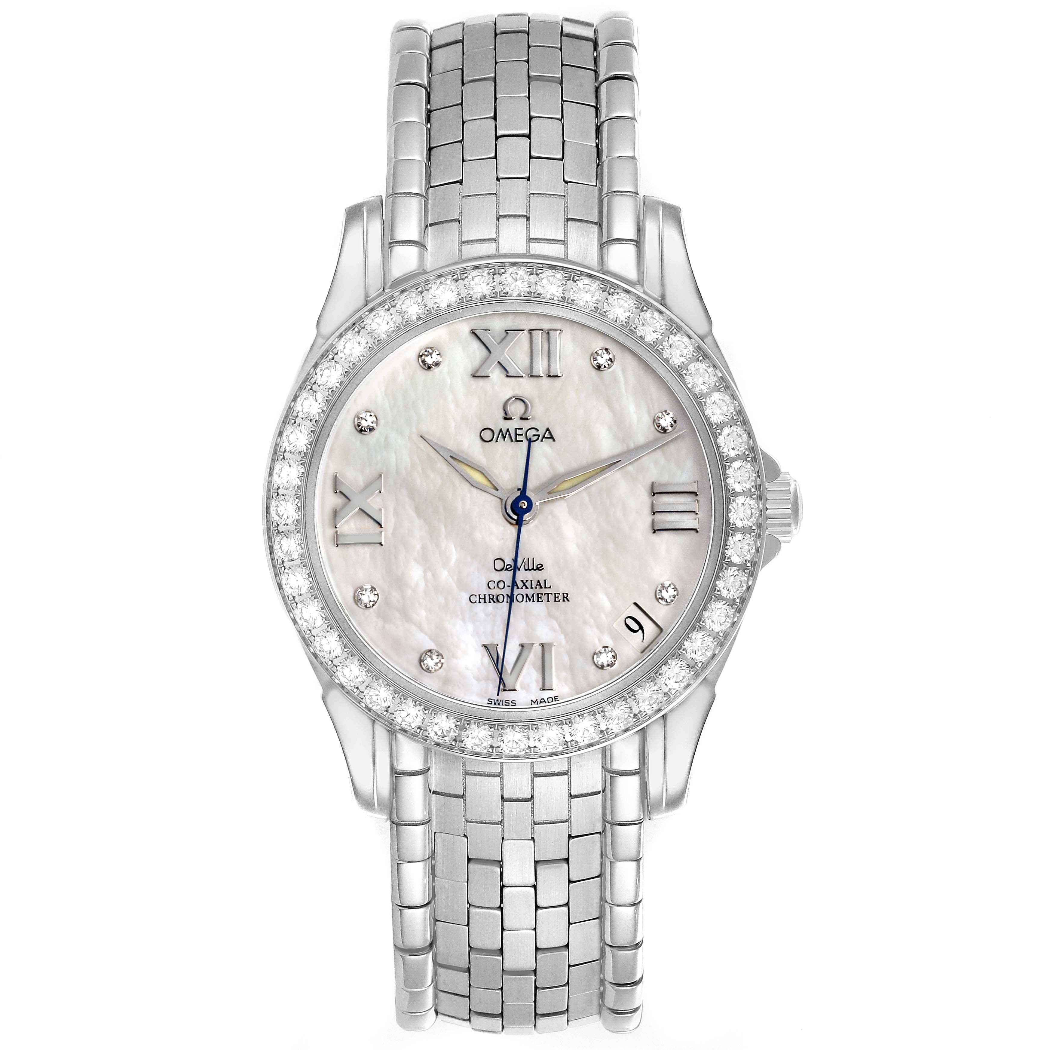 Omega DeVille Prestige MOP Diamond Steel Yellow Gold Ladies Watch 32.5 MM 4586.75.00
