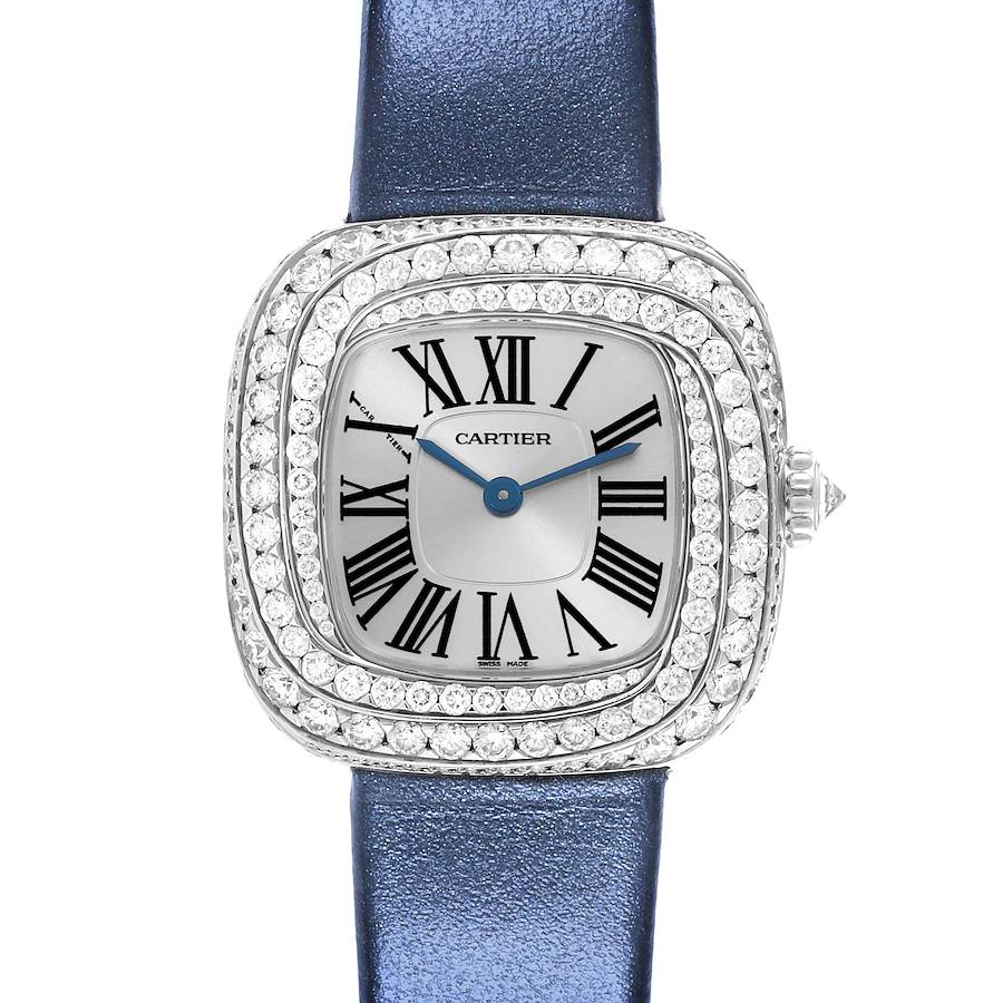 Cartier Coussin White Gold Diamond Blue Strap Ladies Watch WJSC0002
