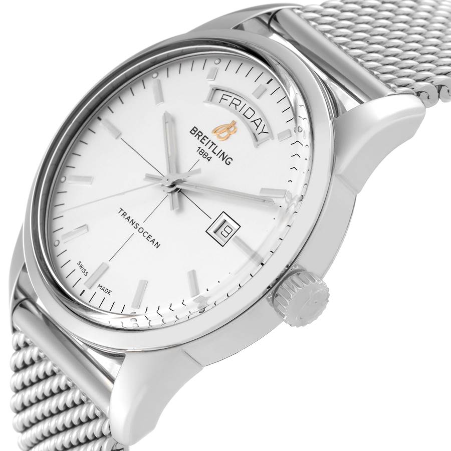Breitling Transocean Silver Dial Mesh Bracelet Steel Mens Watch A45310
