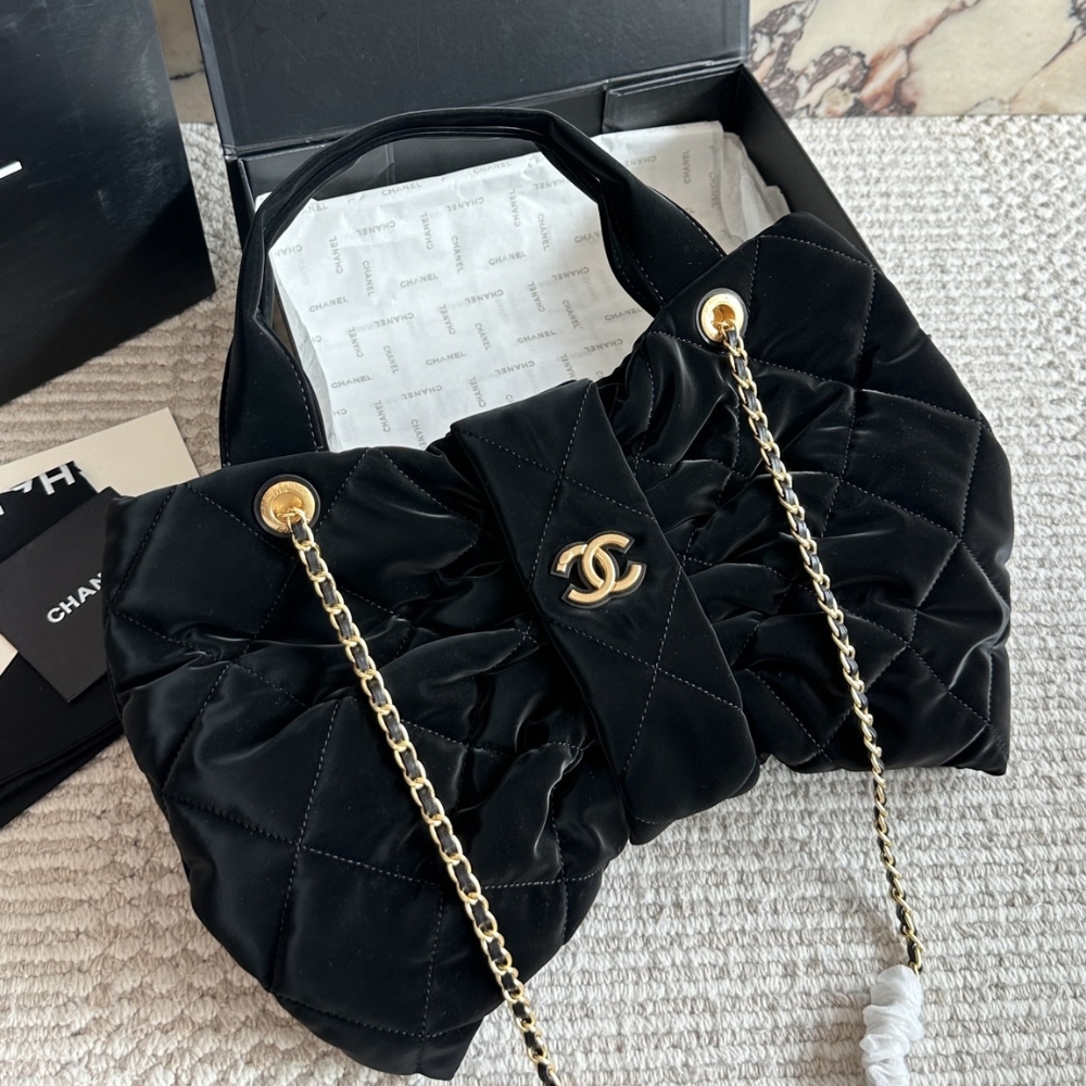 Chanel Bow Bag Velvet Effect Nylon And Gold Tone Metal Black 35Cm As5851 B22154 94305