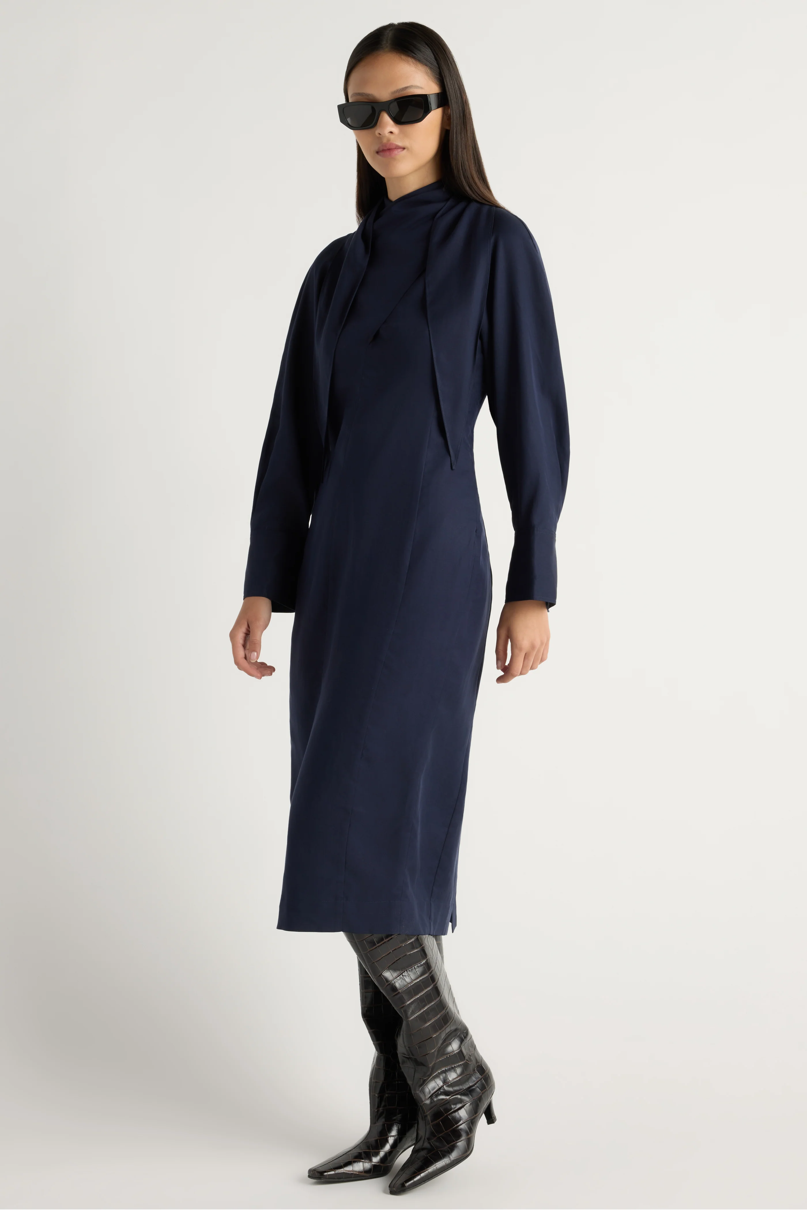 Jacinda Tencel Scarf-Neck Dress