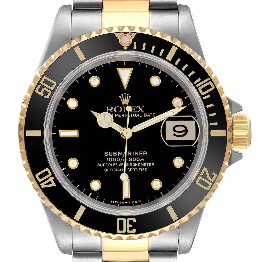 Rolex Submariner Steel Yellow Gold Black Dial Mens Watch 16613