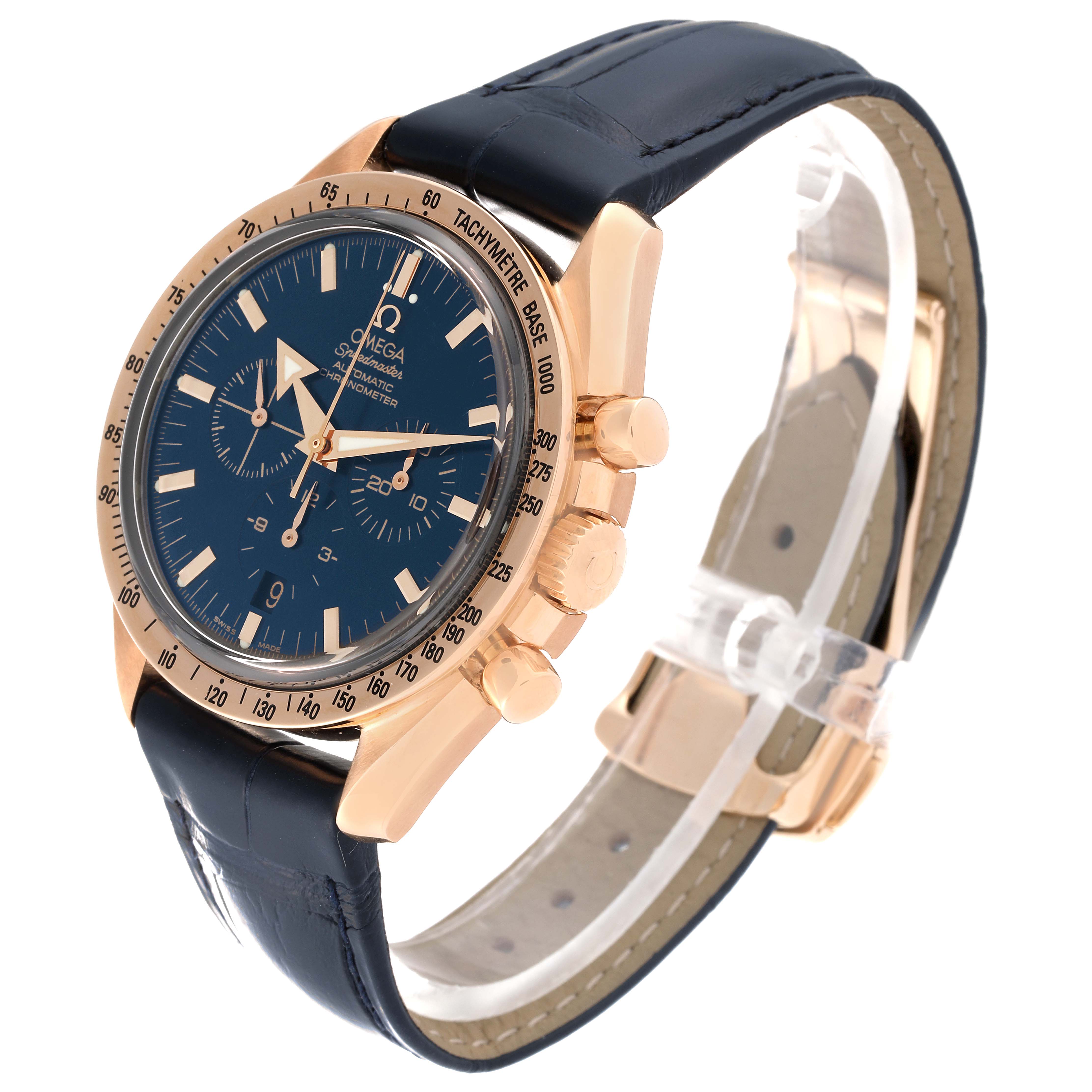 Omega Speedmaster Broad Arrow Blue Dial Rose Gold Mens Watch 42.0 MM 3653.80.33