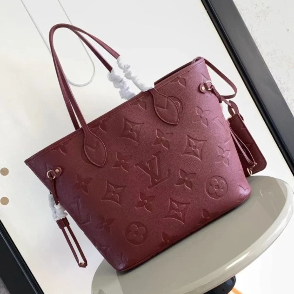 Louis Vuitton Neverfull MM Monogram Empreint Wine Red 31cm M25855