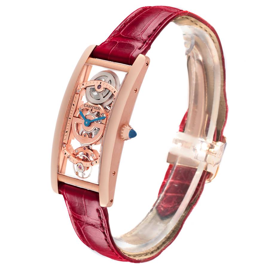Cartier Tank Cintr&eacute;e Skeleton Rose Gold Mens Watch WHTA0008