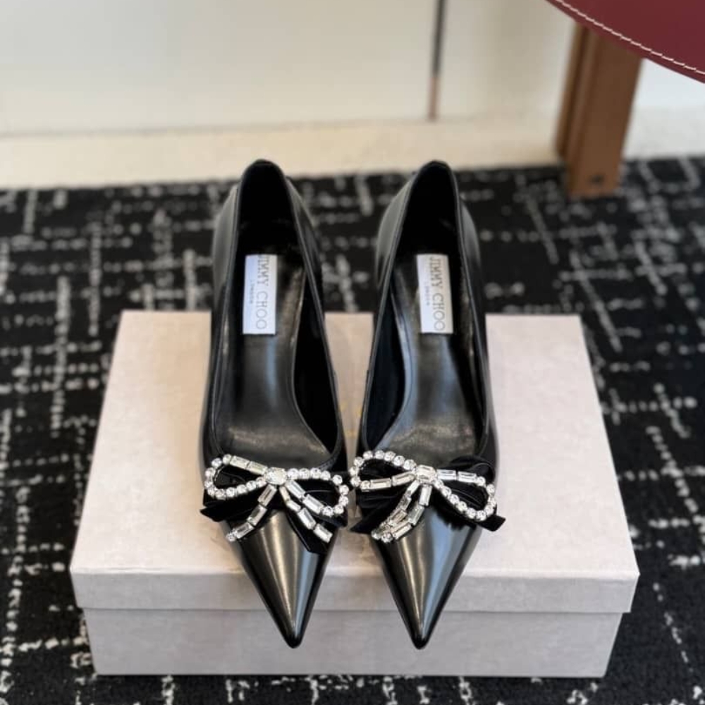 Jimmy Choo Auria 70 Soft Spazzolato Pumps with Velvet and Crystal Bow Black AURIA70BSV