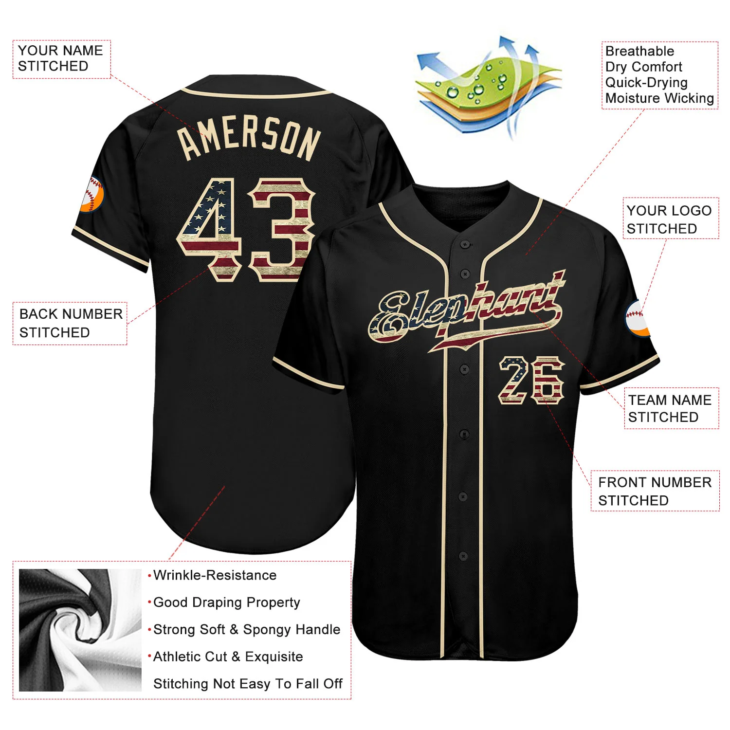 Custom Black Vintage Usa Flag-Cream Authentic Baseball Jersey